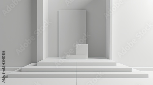3d minimalist clean and white beigie empty podium