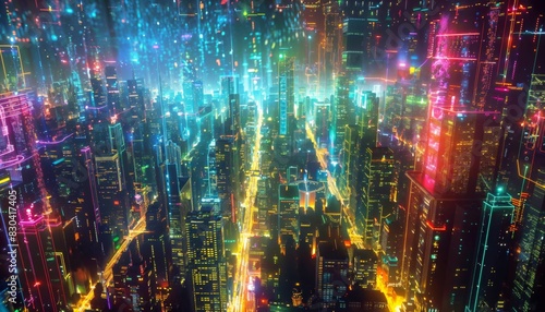 Gridlines transforming into vast luminescent cityscapes  tech for everything