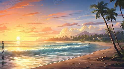 Tranquil exotic summer beach with palm backgrounds