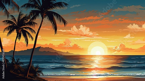Tranquil exotic summer beach with palm backgrounds