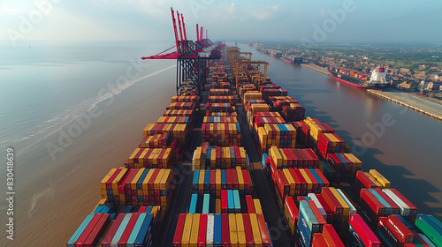 Aerial view of Container stacks at Felixstowe Container port. photo