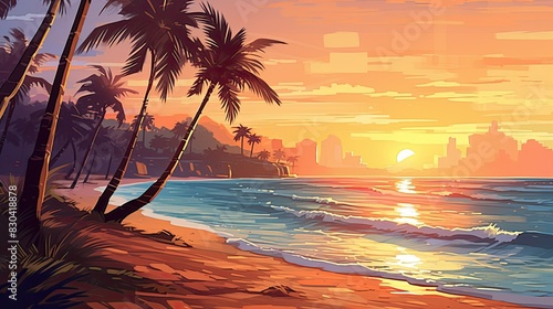 Tranquil exotic summer beach with palm backgrounds