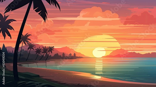 Tranquil exotic summer beach with palm backgrounds