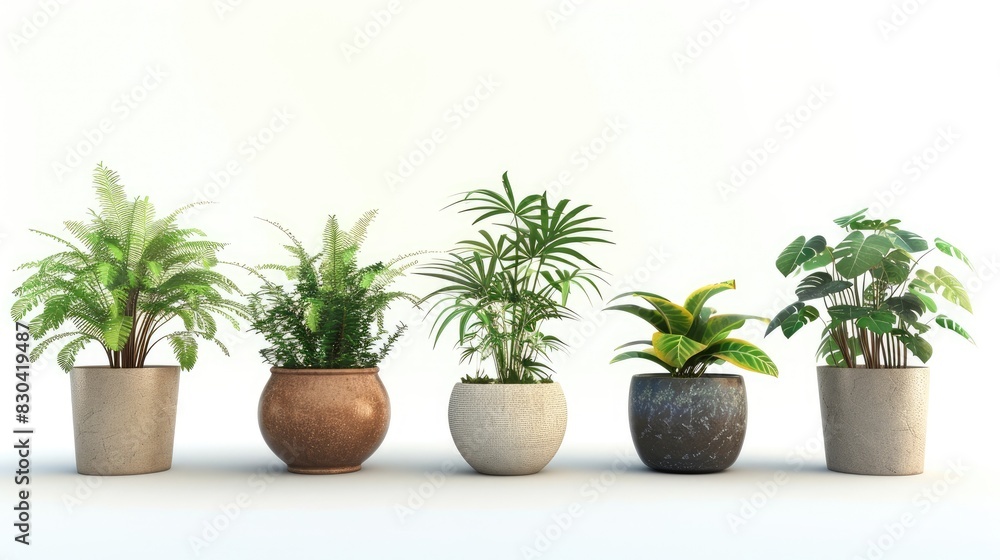 Potted plants set against a white backdrop