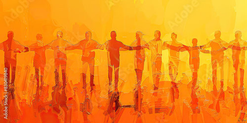 Solidarity (Orange): A group of figures linking arms, symbolizing solidarity and support.