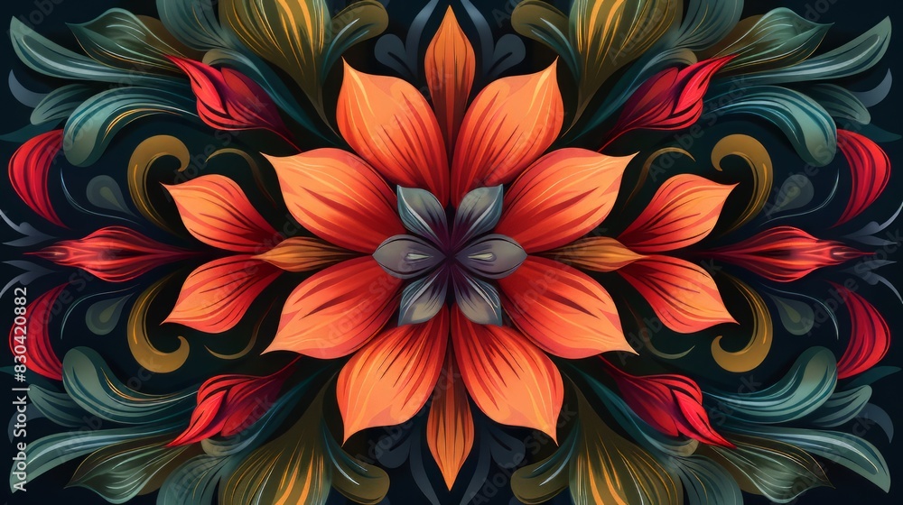 Green Red Symmetrical Flower Floral Illustration Green Red Symmetrical Flower Floral Illustration