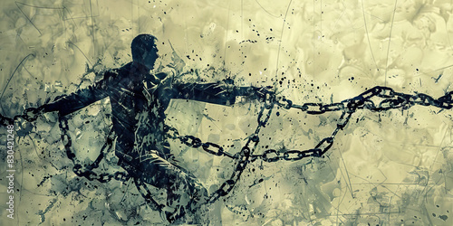 Freedom (Gray): A figure breaking chains, symbolizing the desire for freedom and liberation photo