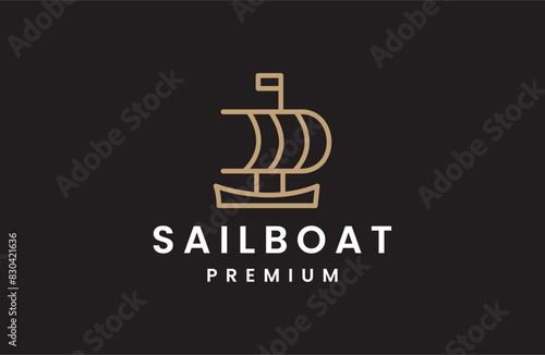 Sailboat logo dhow boat ship Doodle line art style