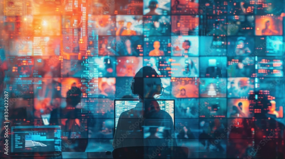 Fototapeta premium In the interconnected web of remote work, distance dissolves into mere pixels on a screen