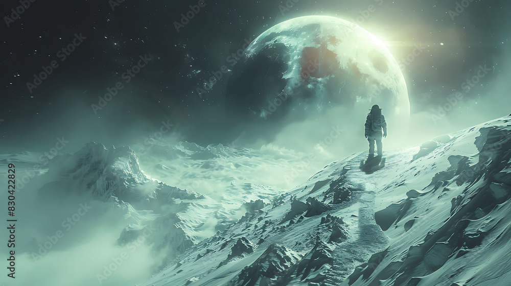 cosmic traveler discovering Thoth's hidden sanctuary on a distant moon cosmic traveler discovering Thoth's hidden sanctuary on a distant moon