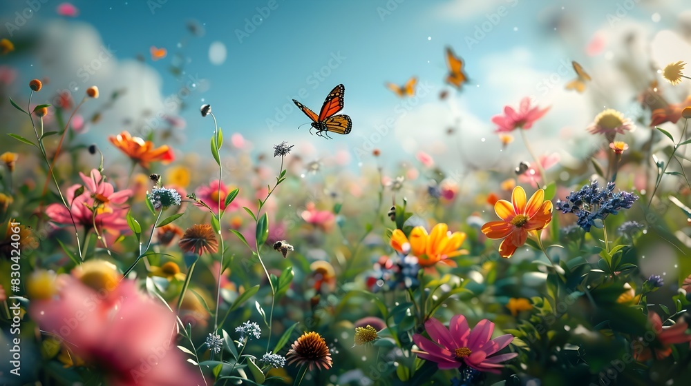 Vibrant Flower Field Thriving with Pollinator Activity A Symphony of Life and Biodiversity Vibrant Flower Field Thriving with Pollinator Activity A Symphony of Life and Biodiversity