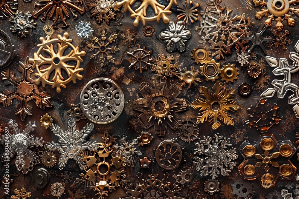 Steampunk Snowflakes a Captivating Background of Victorian-Inspired Cogs Steampunk Snowflakes a Captivating Background of Victorian-Inspired Cogs