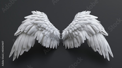 Illustration of white angel wings isolated on the dark background