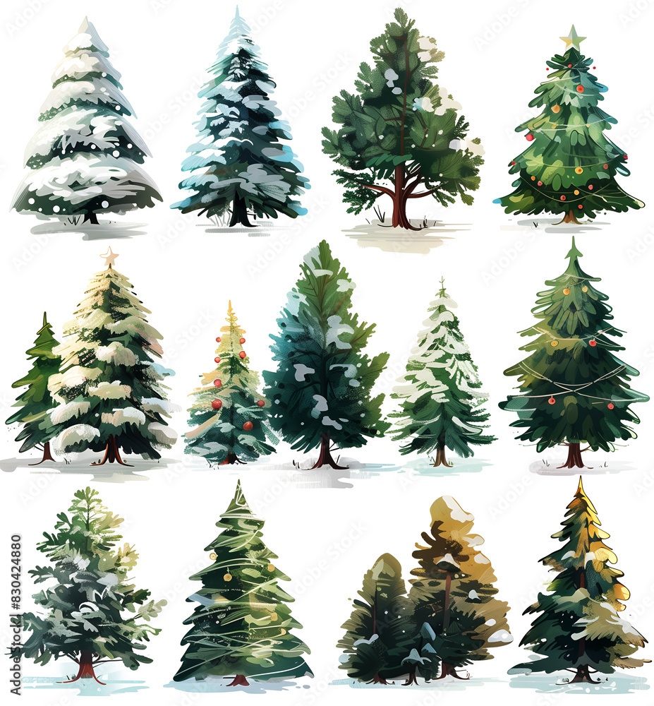 Fototapeta premium Isolated pine tree on white, Festively decorated Christmas tree with snow 