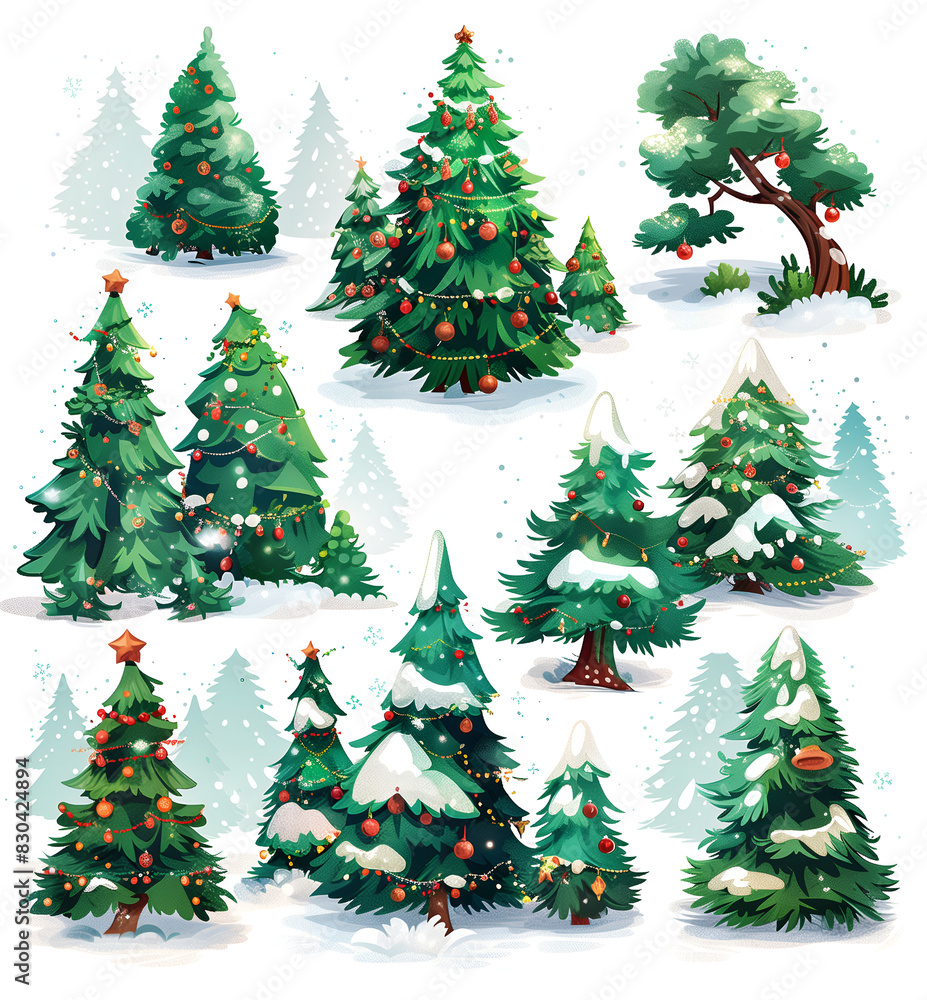 Fototapeta premium Isolated pine tree on white, Festively decorated Christmas tree with snow