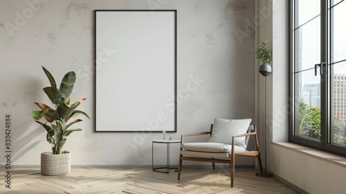 mock up poster frame in modern interior background  interior space  living room  Contemporary style  3D render  3D illustration