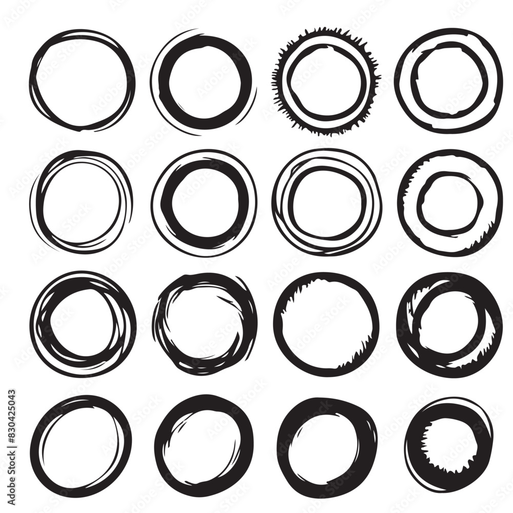 Grunge Hand Drawn Circles Vector Set