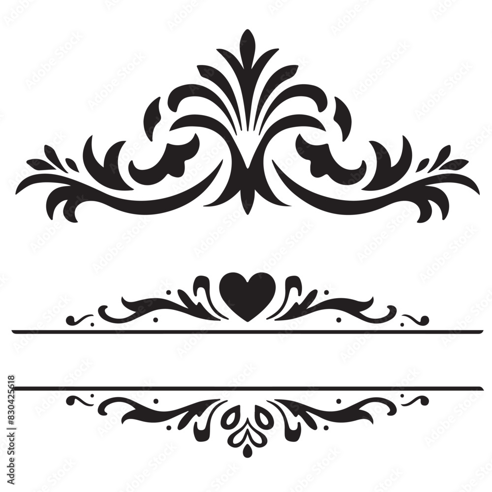 Ornate Scroll Heart Design Vector Elements
