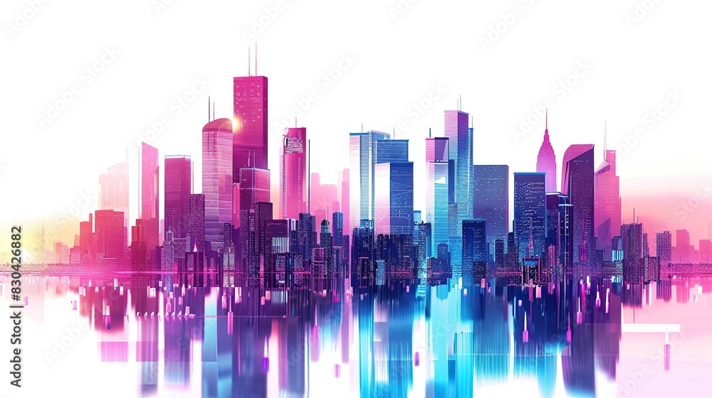 city synthwave on a white background