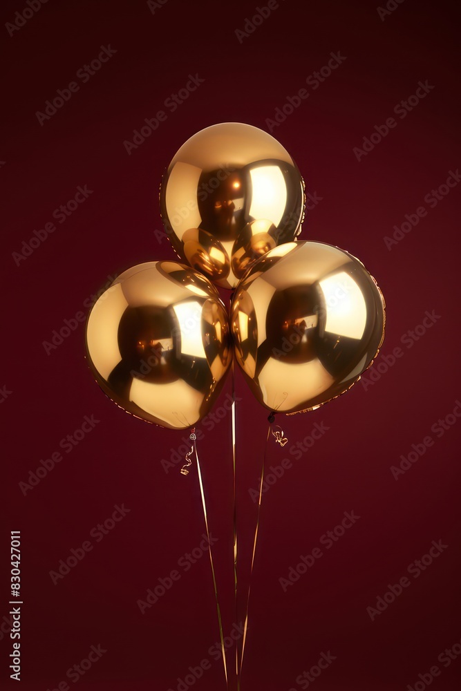 golden shinny hanging balloons isolated on a dark red background golden shinny hanging balloons isolated on a dark red background
