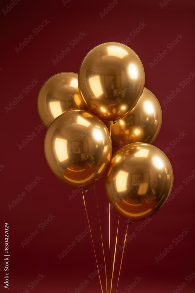 golden shinny hanging balloons isolated on a dark red background golden shinny hanging balloons isolated on a dark red background