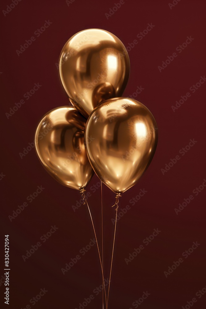golden shinny hanging balloons isolated on a dark red background golden shinny hanging balloons isolated on a dark red background