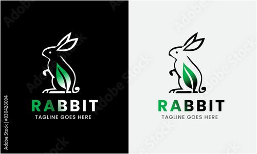 Rabbit Logo  Rabbit with leaf carrot  Animal Design Logo Vector  rabbit head  minimalist modern concept sample