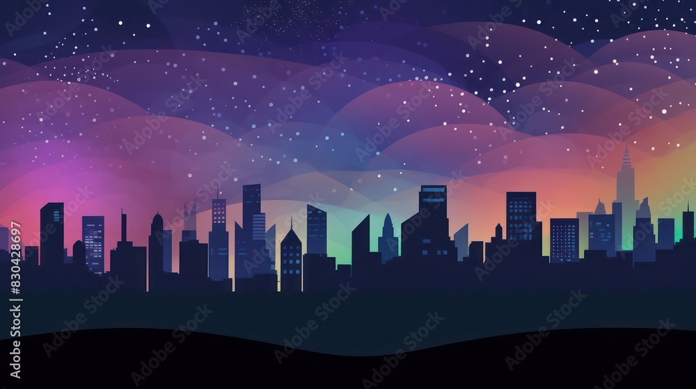 abstract illustration of a city skyline silhouette with a starry sky and a gradient background abstract illustration of a city skyline silhouette with a starry sky and a gradient background