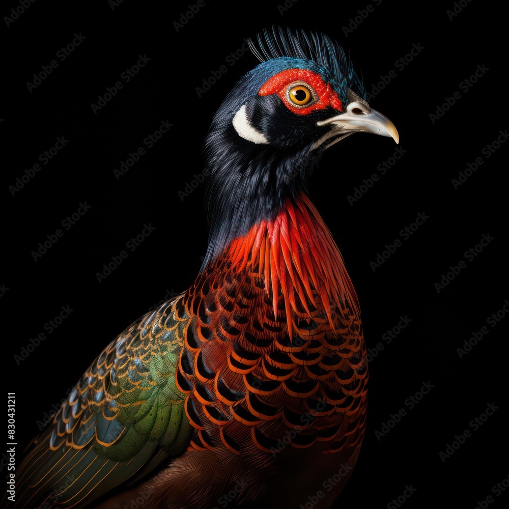 pheasant bird isolated on a black background, very realistic and colorful pheasant bird isolated on a black background, very realistic and colorful