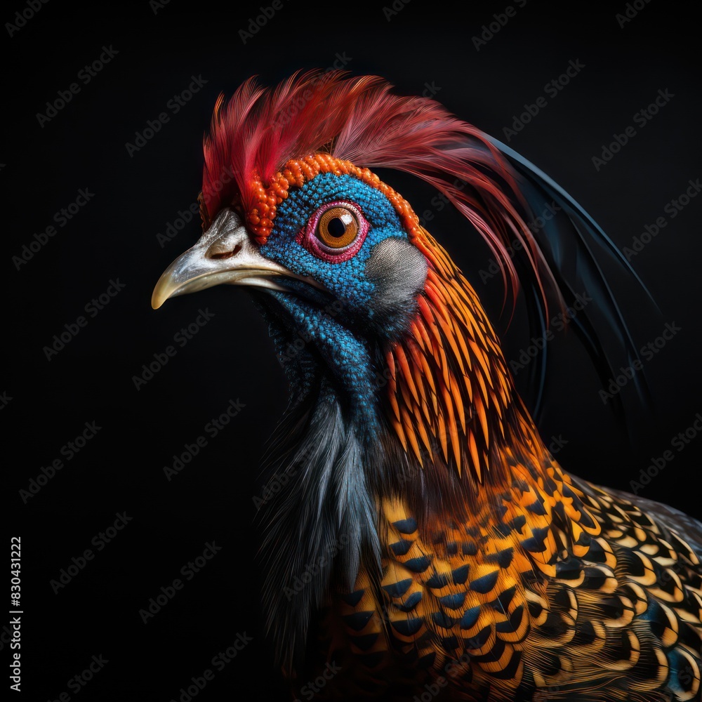 pheasant bird isolated on a black background, very realistic and colorful pheasant bird isolated on a black background, very realistic and colorful