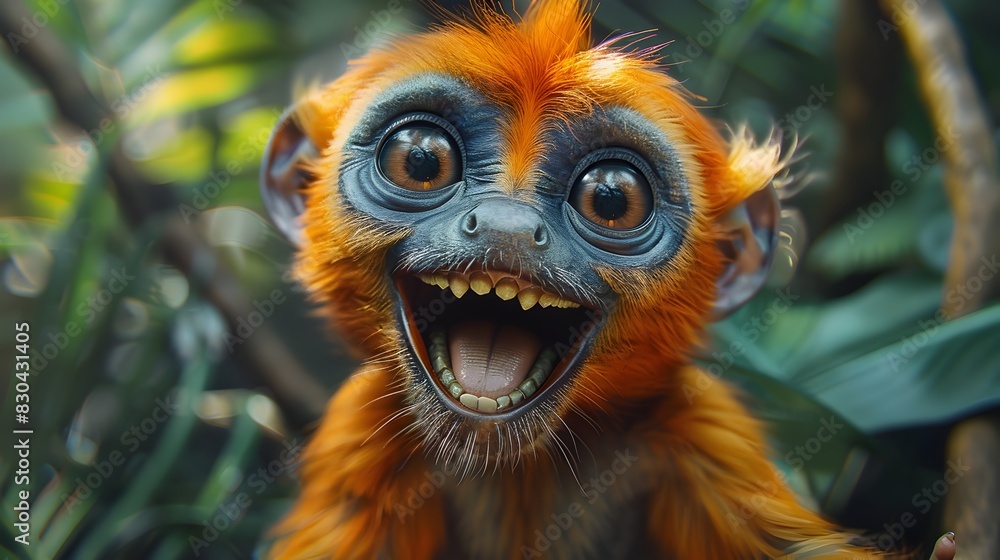 Joyful and Lively Zoo Animal with Expressive Features in Tropical Landscape Joyful and Lively Zoo Animal with Expressive Features in Tropical Landscape