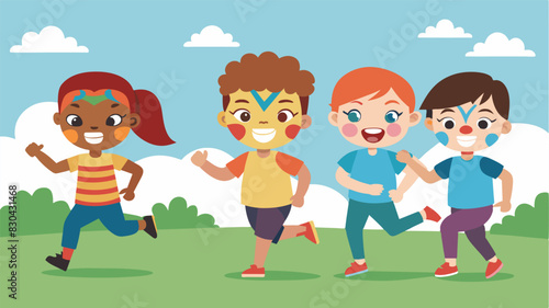 Kids running around with face paint eagerly waiting for the games and activities to begin.. Vector illustration