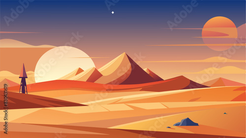 Against the vast expanse of the desert the eVTOLs stand out as a symbol of progress and innovation in an otherwise natural landscape.. Vector illustration