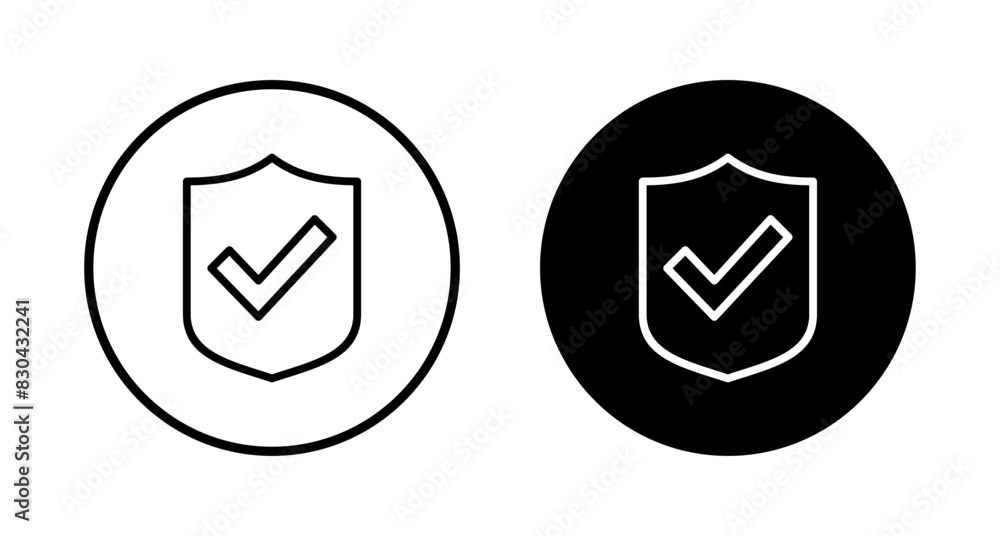 Shield check mark icon vector isolated on white background. Protection approve sign. Safe icon vector Shield check mark icon vector isolated on white background. Protection approve sign. Safe icon vector