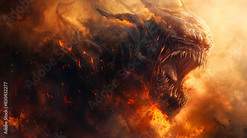 Malevolent Demonic Entity Radiating Malicious Aura in Hellish Fiery Landscape