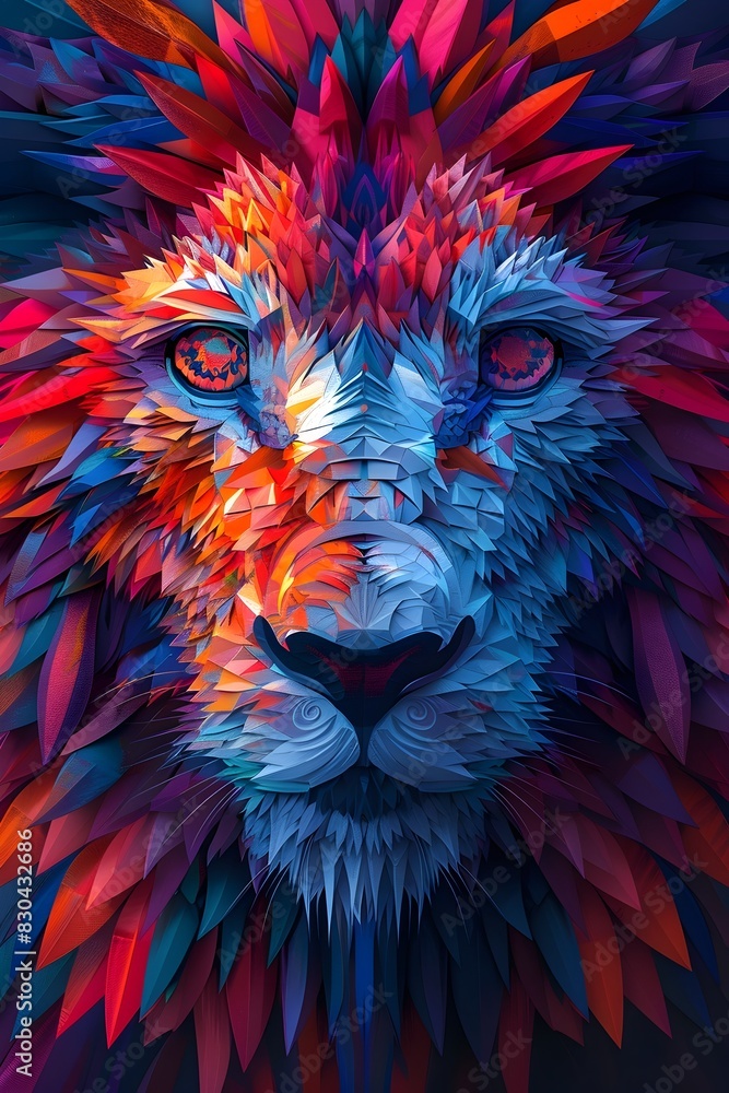 Obraz premium Mesmerizing Polygon-Infused Animal Portrait with Dreamlike Atmosphere and Vivid Hues