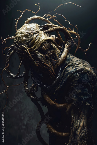 Nightmarish Demonic Amalgamation of Twisted Inhuman Forms in Alien Isolated 3D © lertsakwiman