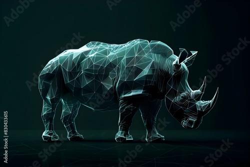 Wallpaper Mural Polygon Rhinoceros Silhouette - Minimalist Wireframe Wildlife with Cinematic Photographic Style Torontodigital.ca