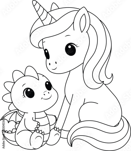 black and white unicorn and dragon clip art preview
