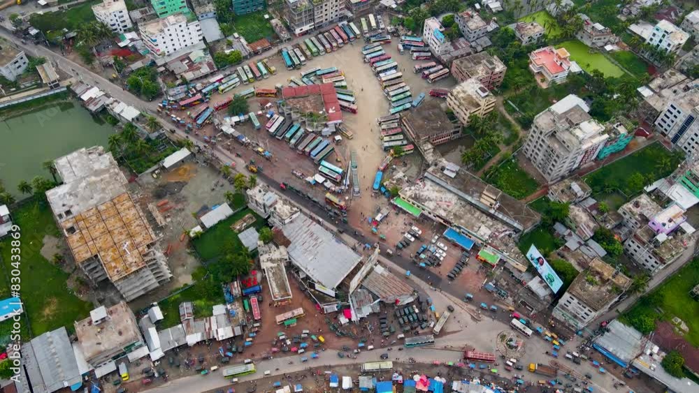 Barisal, Bangladesh - A Panoramic View of Rupatoli Bus Station - Bird's Eye View Barisal, Bangladesh - A Panoramic View of Rupatoli Bus Station - Bird's Eye View