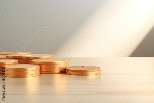 wooden gold coins illustration wallpaper stacked on a table