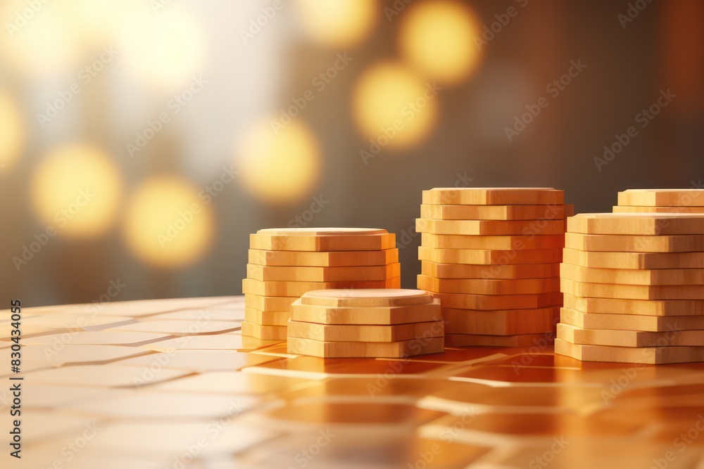 wooden gold coins illustration wallpaper stacked on a table wooden gold coins illustration wallpaper stacked on a table