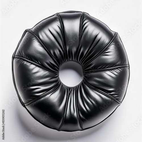 Inflate, puffy shapes made of black soft detailed leather, folds and wrinkles on material, isolated on white.