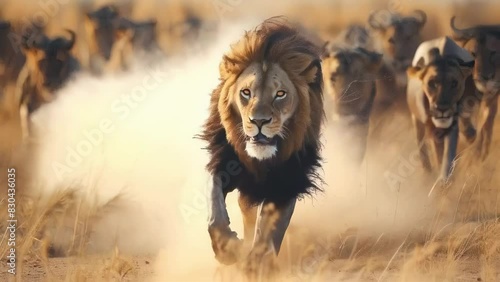 Intense Lion Chase in the Savanna