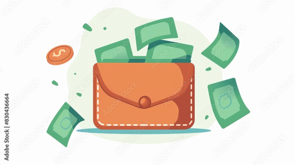 Wallet cash money with dollar sign. Money icon illustration. Cash, payment and financial elements concept. Wallet cash money with dollar sign. Money icon illustration. Cash, payment and financial elements concept.