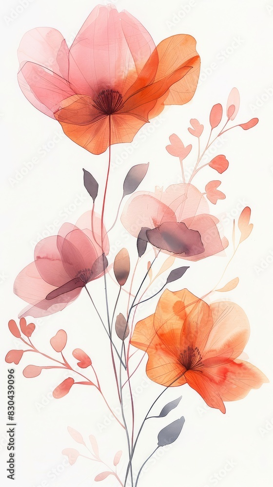 Summer, wild flowers, watercolor, illustration, hand drawn. Set of isolated elements of flowers, abstract art.