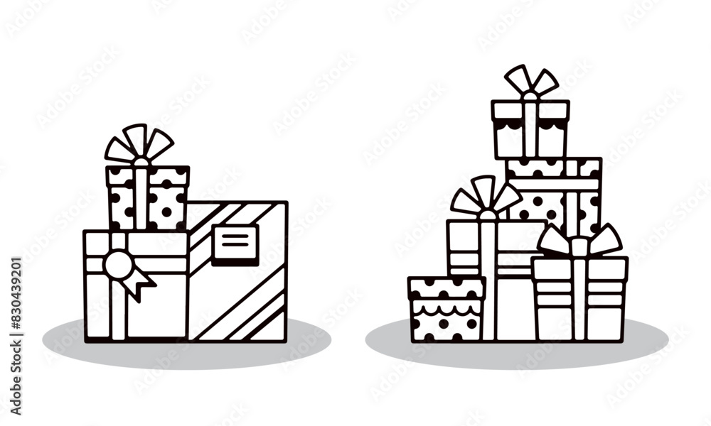 Obraz premium A set of simple black and white illustrations of many presents