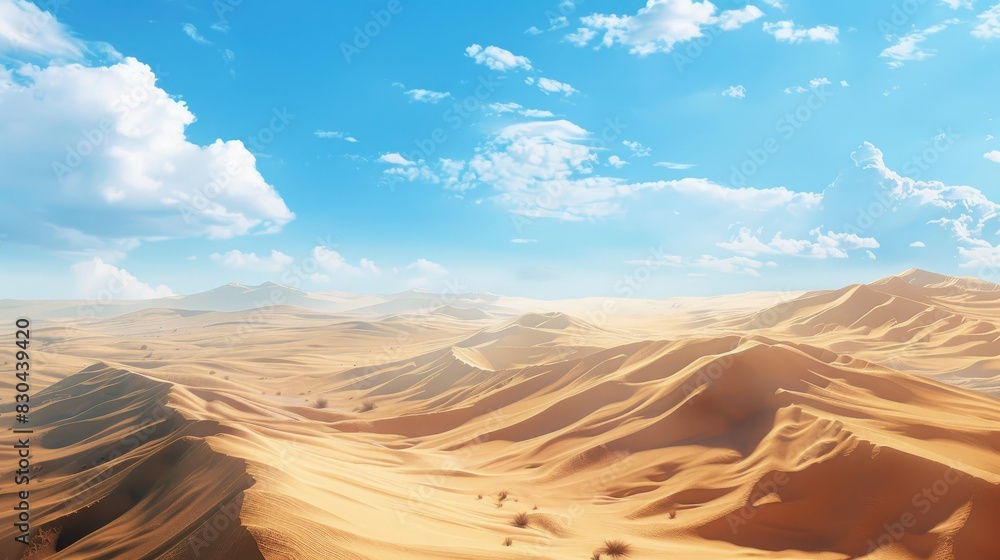 Rough desert dunes in a vast blue sky landscape