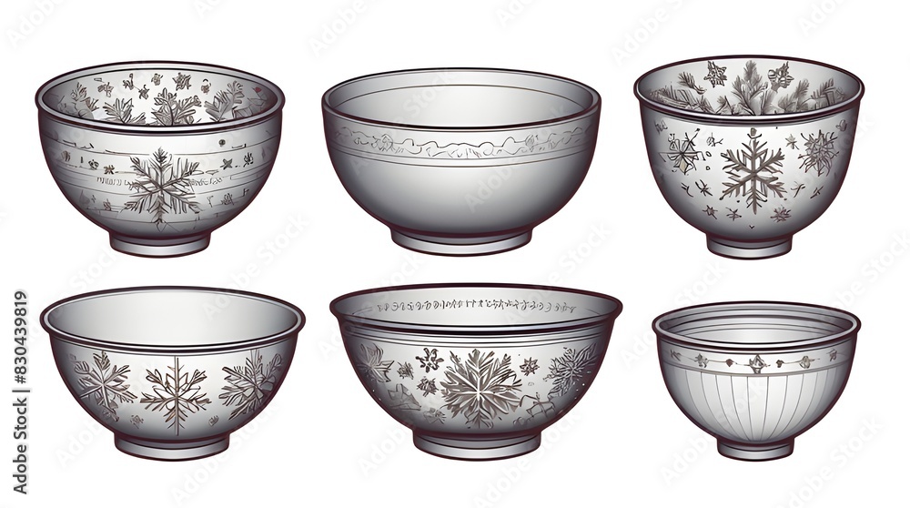 a set of christmas mixing bowls isolated on a transparent background, generative ai
