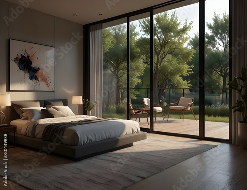 Luxury Bedroom with a sliding glass door.
